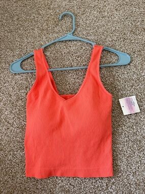 Ribbed V-Neck Tank Top - Coral